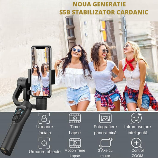 Stabilizator pentru telefon si GoPro, Exaltus®, Gimbal cu 3 axe, Baterie 4000mAh, Aplicatie (Android/IOS), Bluetooth, Time-lapse, Control ZOOM, Object Tracking, Auto Face Tracking, Functia infrumusetare