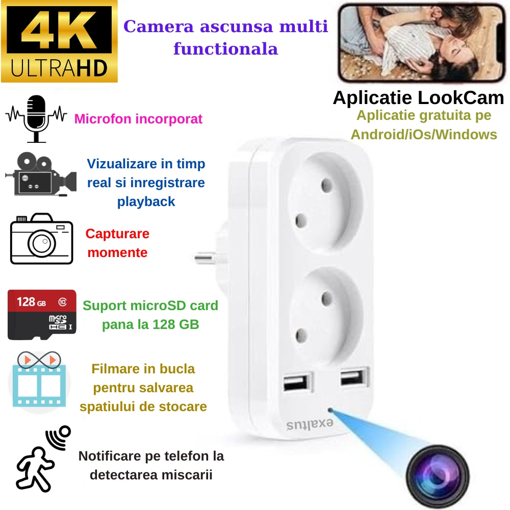 Camera spion cu Microfon incorporat, vizualizare in timp real pe aplicatie si mutle alte functii