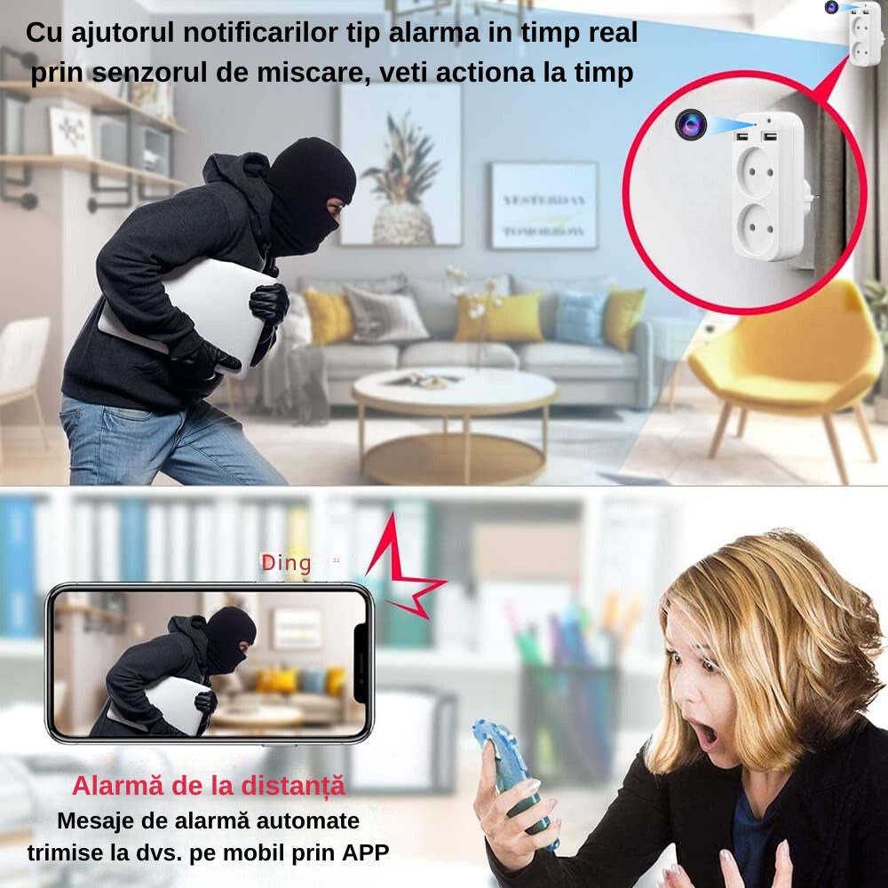 Alarma la distanta, mesaje de alarma automate trimise pe telefonul mobil in aplicatia camerei