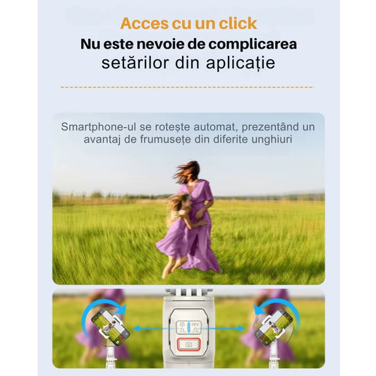 Stabilizator Telefon si GoPro, Gimbal Profesional, Aplicatie (Android/IOS), Bluetooth, Unghi Reglabil, Object Tracking, Auto Face Tracking, Anti-shake, FPV Mode, Iluminare 3 Modur