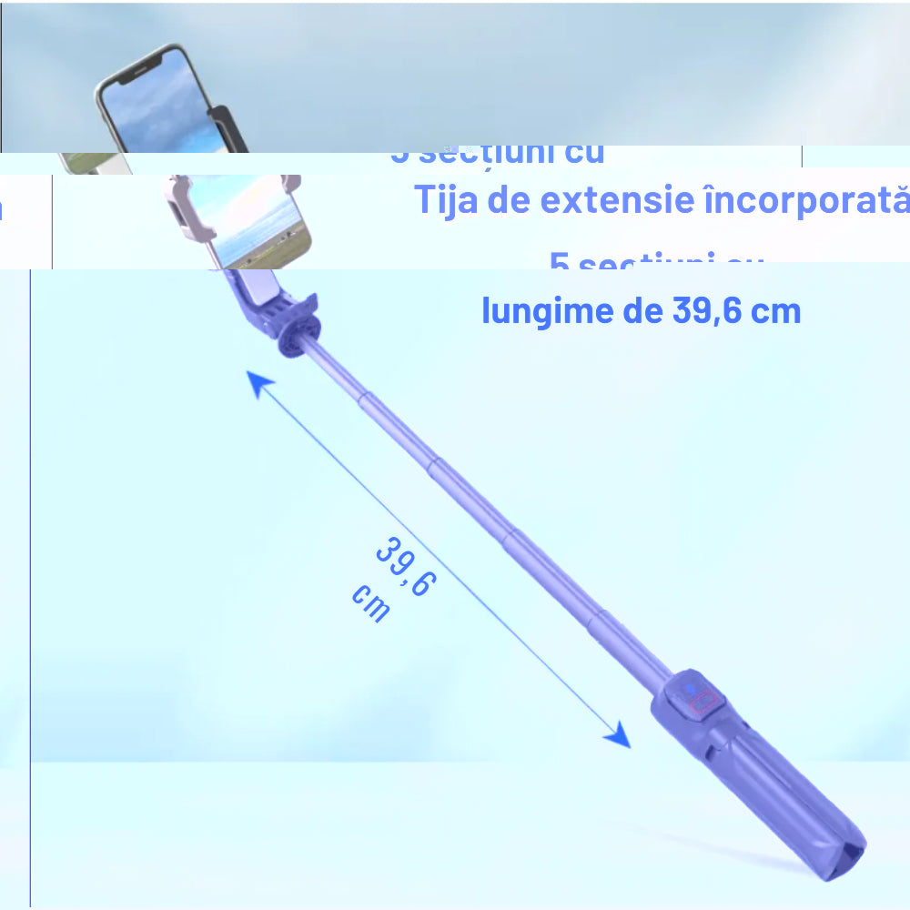Stabilizator Telefon si GoPro, Gimbal Profesional, Aplicatie (Android/IOS), Bluetooth, Unghi Reglabil, Object Tracking, Auto Face Tracking, Anti-shake, FPV Mode, Iluminare 3 Modur