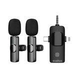 Set 2 microfoane profesionale lavaliera, Exaltus®, USB C, 3.5 Jack, Lightning, Wireless live, 2.4 GHz, interviuri, Reincarcabile, Reducerea zgomotului de fundal, Compatibil telefon, camera DSLR, Placa de sunet, laptop, Android, iPad, iOs, portabile