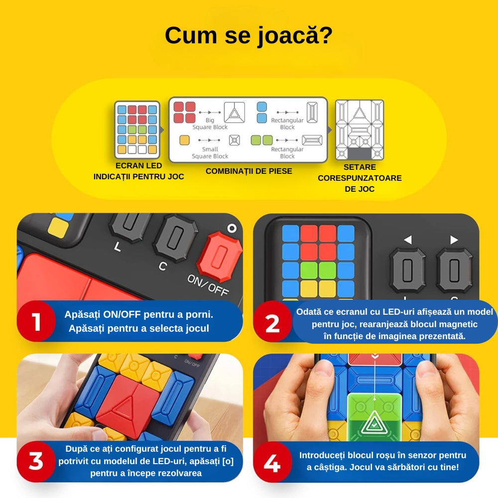 Joc Smart Electronic, Super Slide Puzzle Magnetic, Exaltus®, Peste 500 Moduri, Joc Destinat Dezvoltarii Inteligentei Si Creativitatii, Piese Magnetice Atractive, Culori Vii