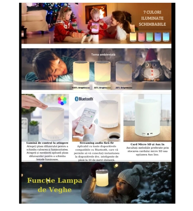 Dispozitiv sunete albe Exaltus in diferite ipostaze cu tema ambientala, functie lampa de veghe, bluetooth