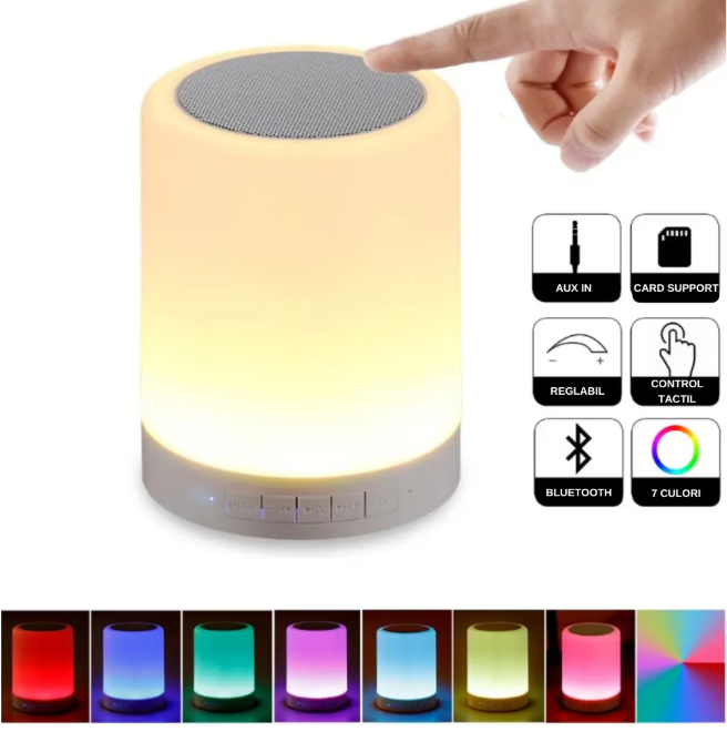 Dispozitiv sunete albe Exaltus cu lumini ambientale multicolore aprinse pe timp de noapte